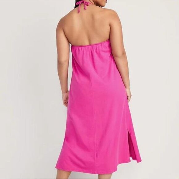 Old Navy Pink Slub-Knit Halter Midi Shift Dress NEW Size Small - Picture 3 of 9